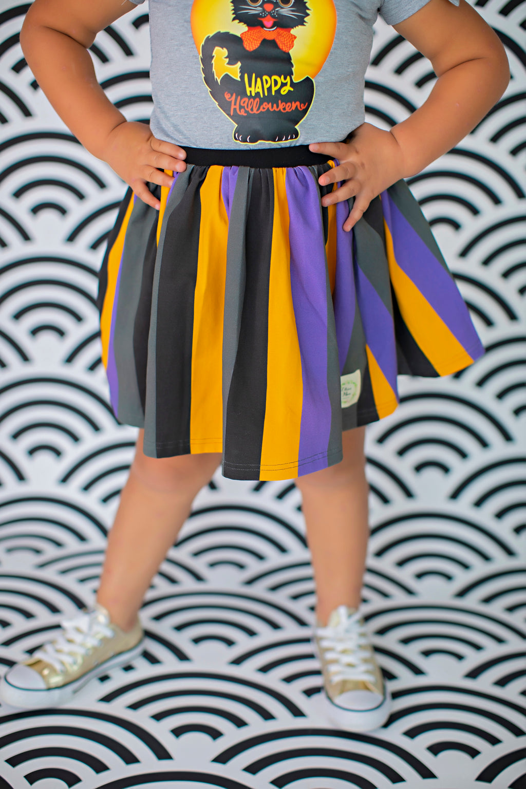 Spooky Stripes Skater Skirt (4039788232749)