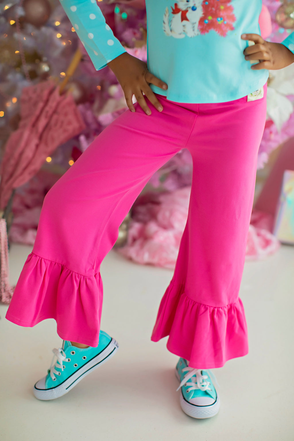 Wide Leg Ruffle Pants - Pink Punch (4292036034695)